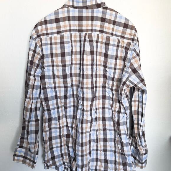 Peter Millar Plaid Button Down Dress Shirt XL Brown Blue Office Work Classic - Picture 5 of 5